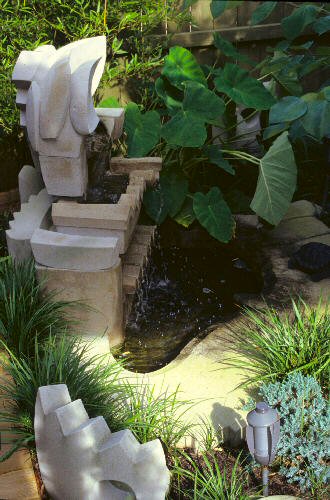 A carved and stacked fountain